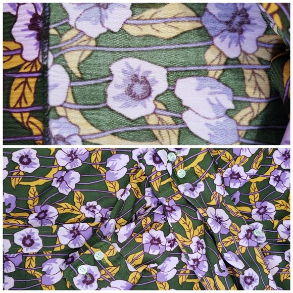 Vintage 70's olive green & purple flowered shirt - Picture 6 of 8